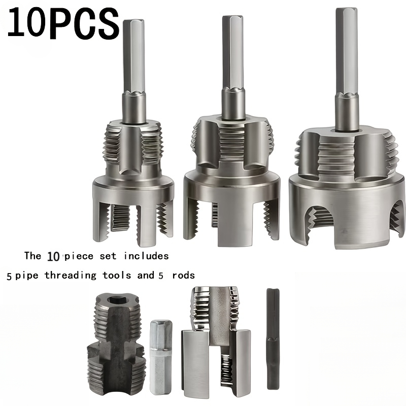 Set 10 kosov orodja za navojne cevi za težke obremenitve / Integrirano orodje za notranji in zunanji navoj cevi - 1/2", 3/4", 1" +