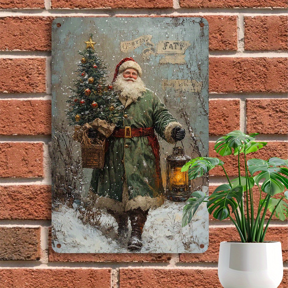 TEMU 2d Flat - 1pc Of 2d Flat Metal Wall Art Featuring A Vintage Santa Claus Design, Perfect For Retro Christmas Decoration. This Multipurpose