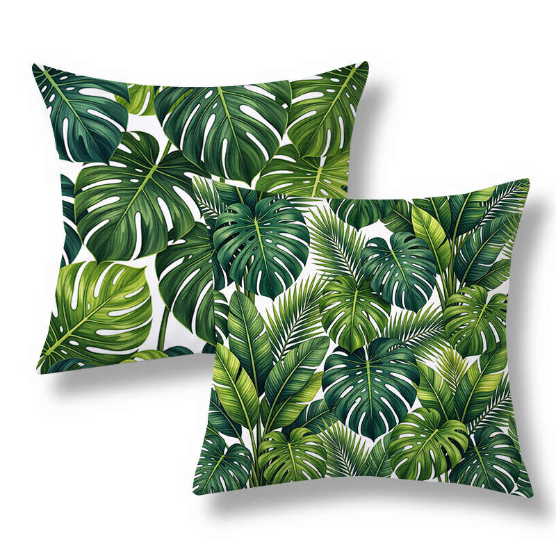 TEMU 2 housses de coussin de style tropical, coussins décoratifs, motif feuille de Monstera avec verdure, tonalité verte . Polyvalents pour salon,