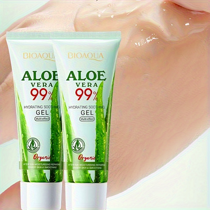 2 Bucăți BIOAQUA Gel Hidratant cu 99% Aloe Vera, Potrivit pentru Toate Tipurile de Piele - Fără Alcool, Fără Formaldehidă, cu Vitamina C, Nicotinamidă, Glicerină, Squalan Vegetal - Hidratant Intens pentru Piele Uscată, Post-Fade și Post-Procedură