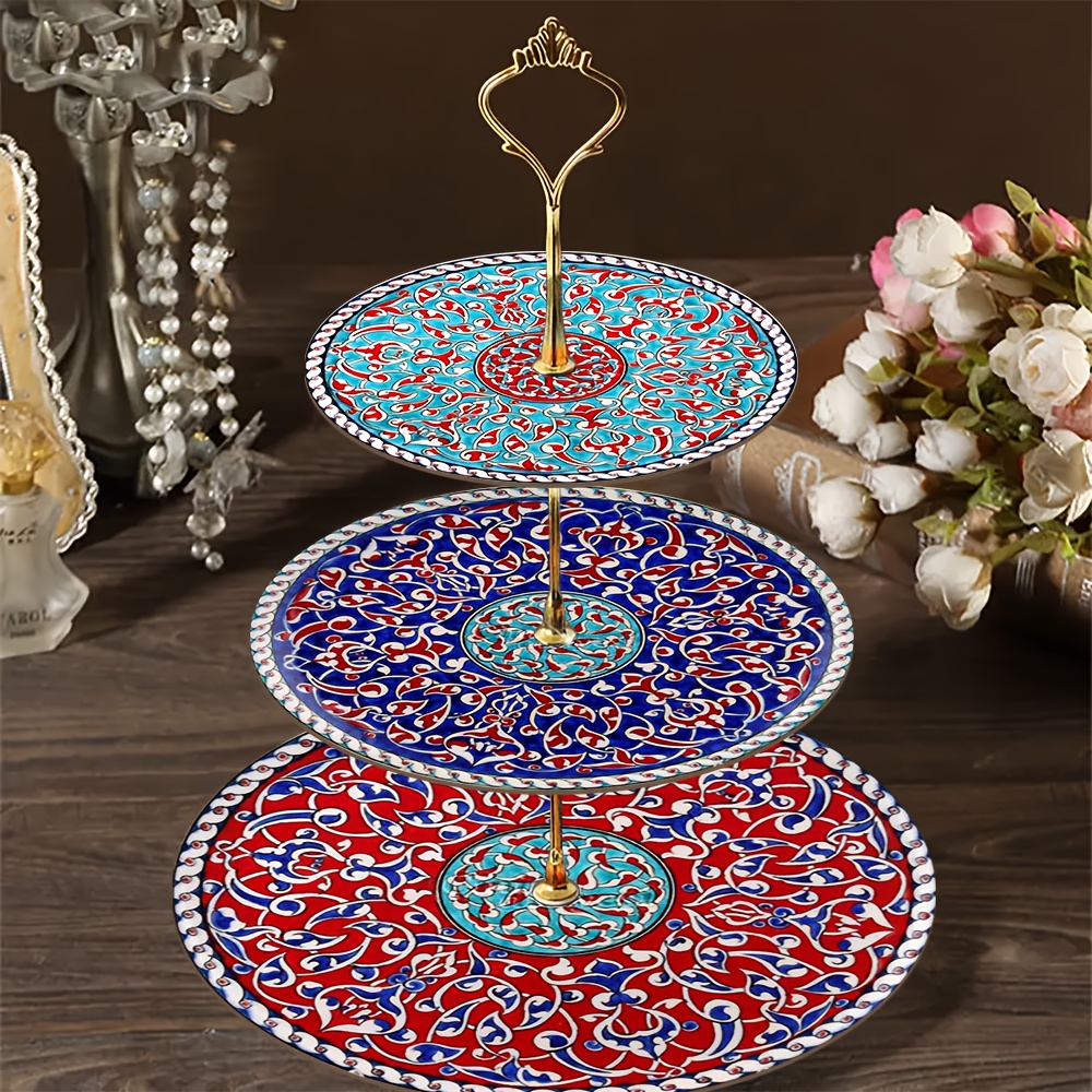 1pc 3-Layer Wooden Display And Serving Tray with Turkish Islamic Art Style Design Patterns, Perfect for Wedding, Birthday, Easter, Thanksgiving, Valentine'S Day, Mother'S Day, Independence Day, Eid Al-Fitr, Christmas