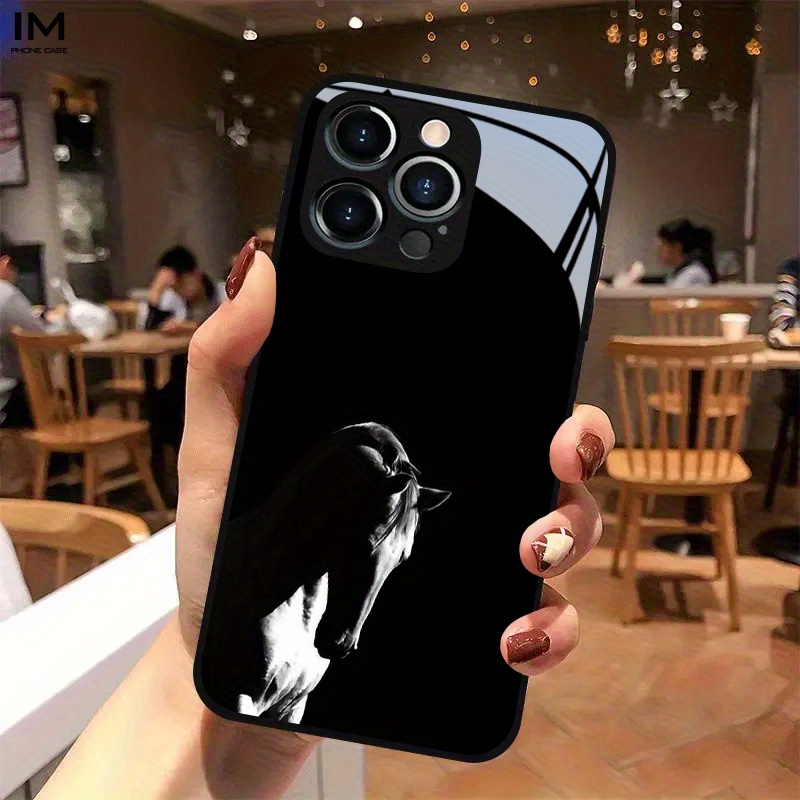 TEMU Phone Case: 15 Models With Black And White Horse Pattern. This Protective Case Of Tempered Glass. Compatible With Iphone 17, 17 Pro, 17 Pro Max,