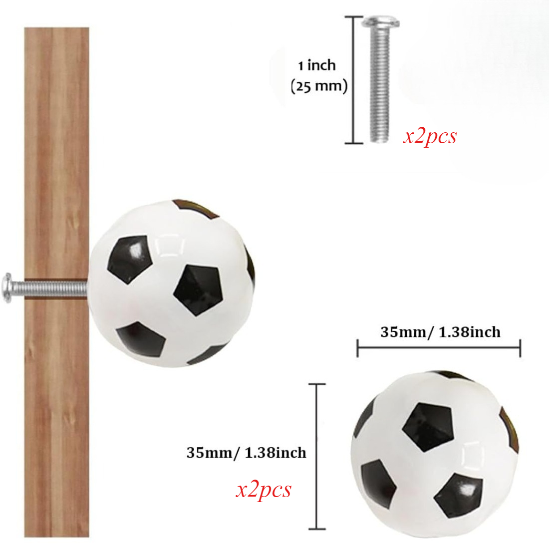 TEMU 4pcs (2pcs Handles And 2pcs Screws) Soccer Ball Drawer Knobs, Football Decor Drawer Knobs, Soccer Knobs For Kids Dresser