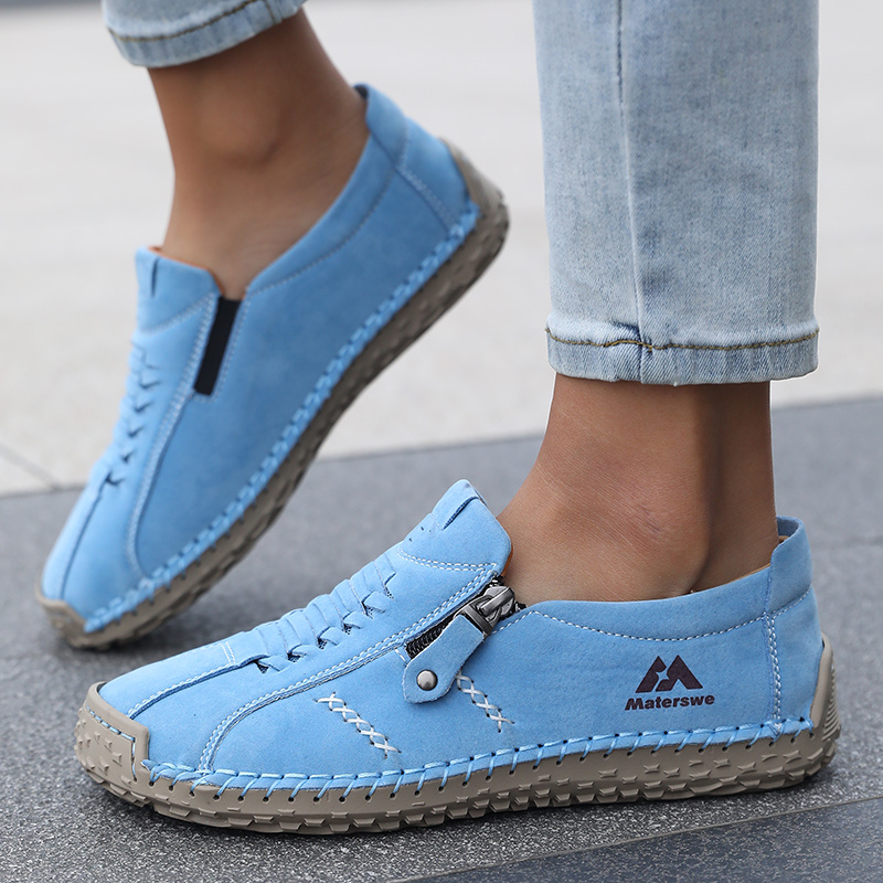 trendy womens plus size wide toe outdoor shoes womens soft soled comfortable flat shoes with side zipper slip on no tie lazy shoes suitable for   for indoor office wear short trips and hiking