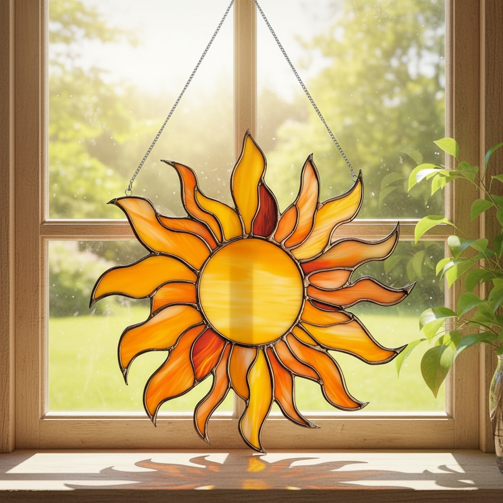 TEMU Décoration de fenêtre 2D plate en acrylique, attrape-soleil de style bohème - Décoration de fenêtre en acrylique, motif de soleil bohème rétro,