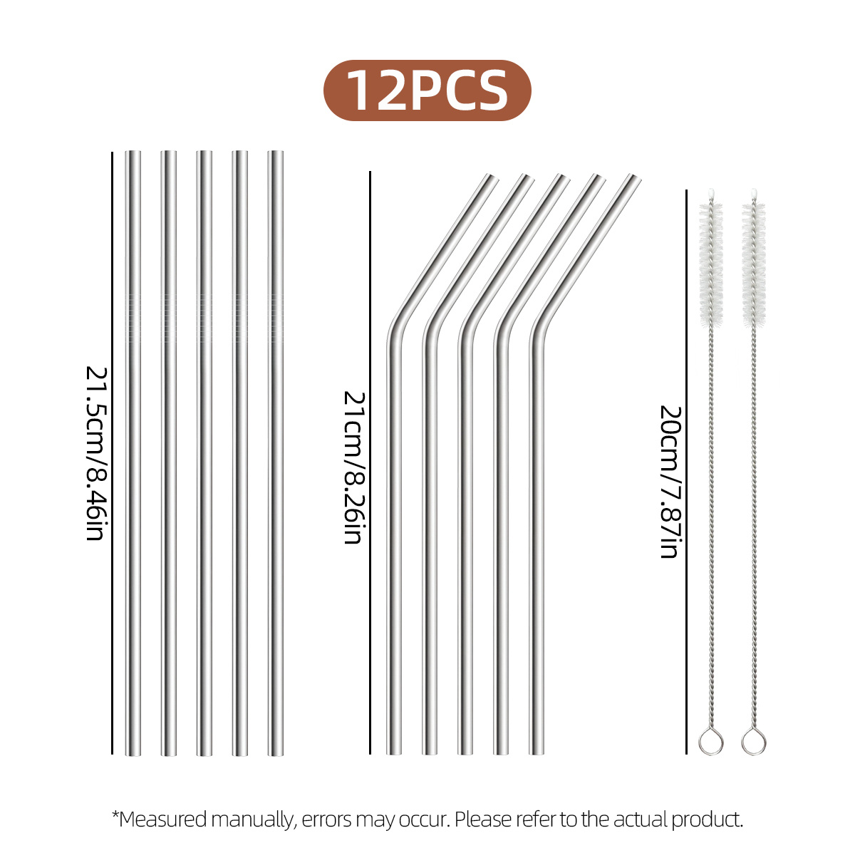 Image of Vfvhome 12/24pcs Reusable Stainless Steel With Cleaning Brush, Drink Straws For Iced Tea/cold Drinks/coffee/cocktails, Dishwasher Safe, Suitable For Restaurants, Holiday Parties, Weddings, Beach