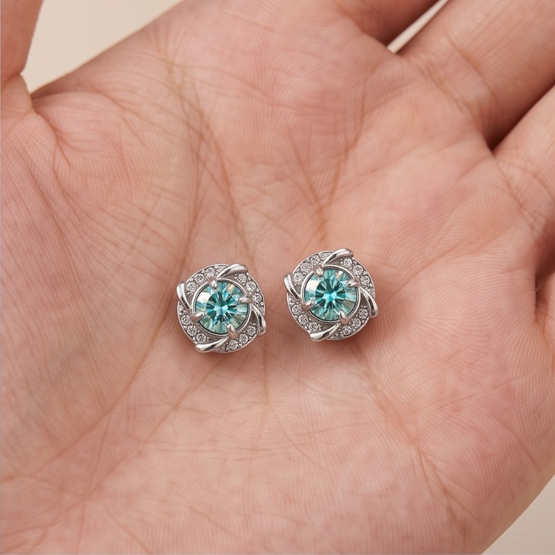 Stainless Steel Synthetic Moissanite Earrings, 0.5 Carat