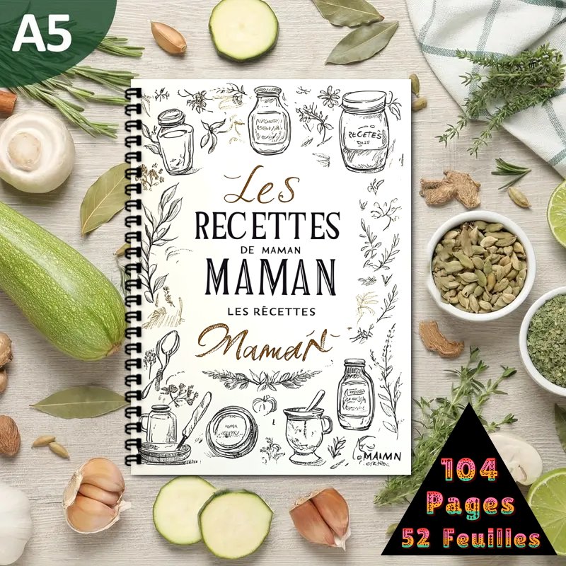 TEMU 1pc Livre de Recettes | Carnet Spirale A5, Collection de Recettes pour Hommes et Femmes, Peut Contenir Jusqu'à , Thème Culinaire Vintage Dessiné