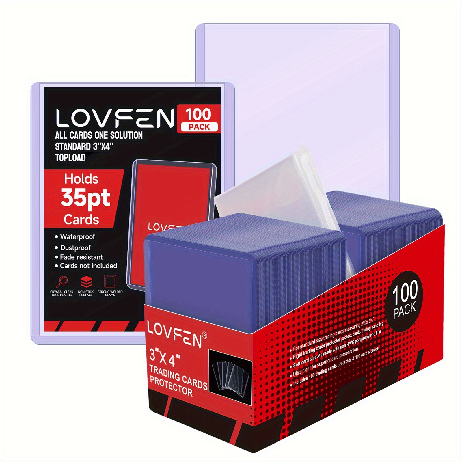 E-shop LOVFEN 100/200/500 Stück 3"x4" Kartenhüllen zum Auflegen – 35pt Premium Hartplastik-Kartenschutz, geeignet für Baseball-Sammelkarten
