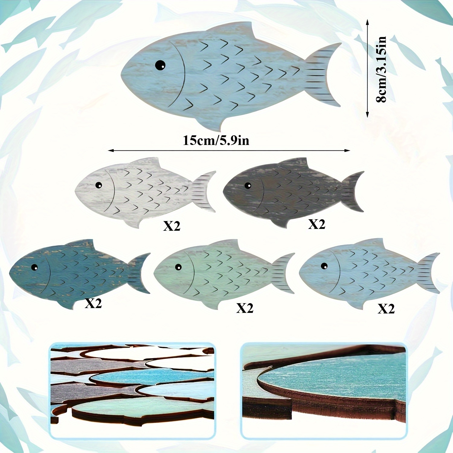 Simaixing 3-teiliges Holzfisch-Küstendekor-Set, Strand-Thema, Raum- und