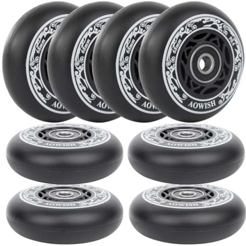 RaceBon 8-Pack Inline Skate Wheels 80mm Hardness 85A Polyurethane Replacement Wheel With 608ZZ Bearings (Black-Gray