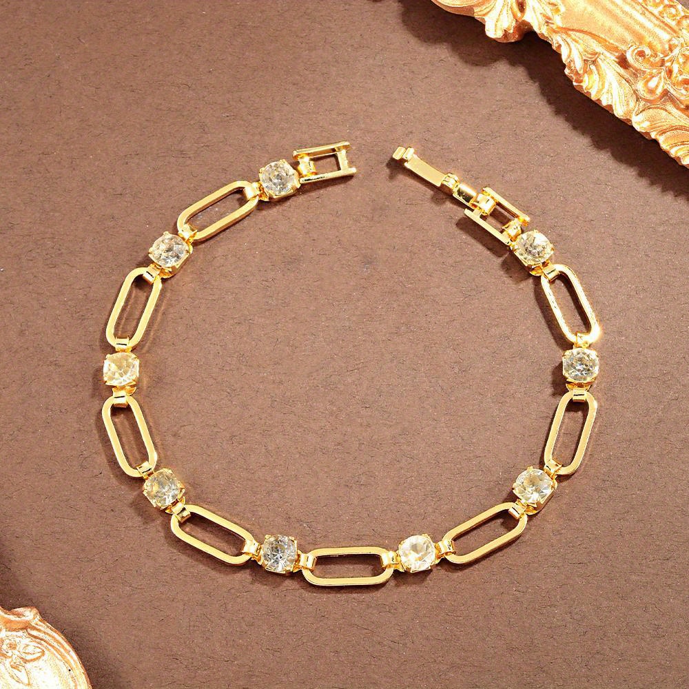 Image of Fashion Vintage Synthetic Zirconia Square Chain Hip Hop Bracelet, Golden