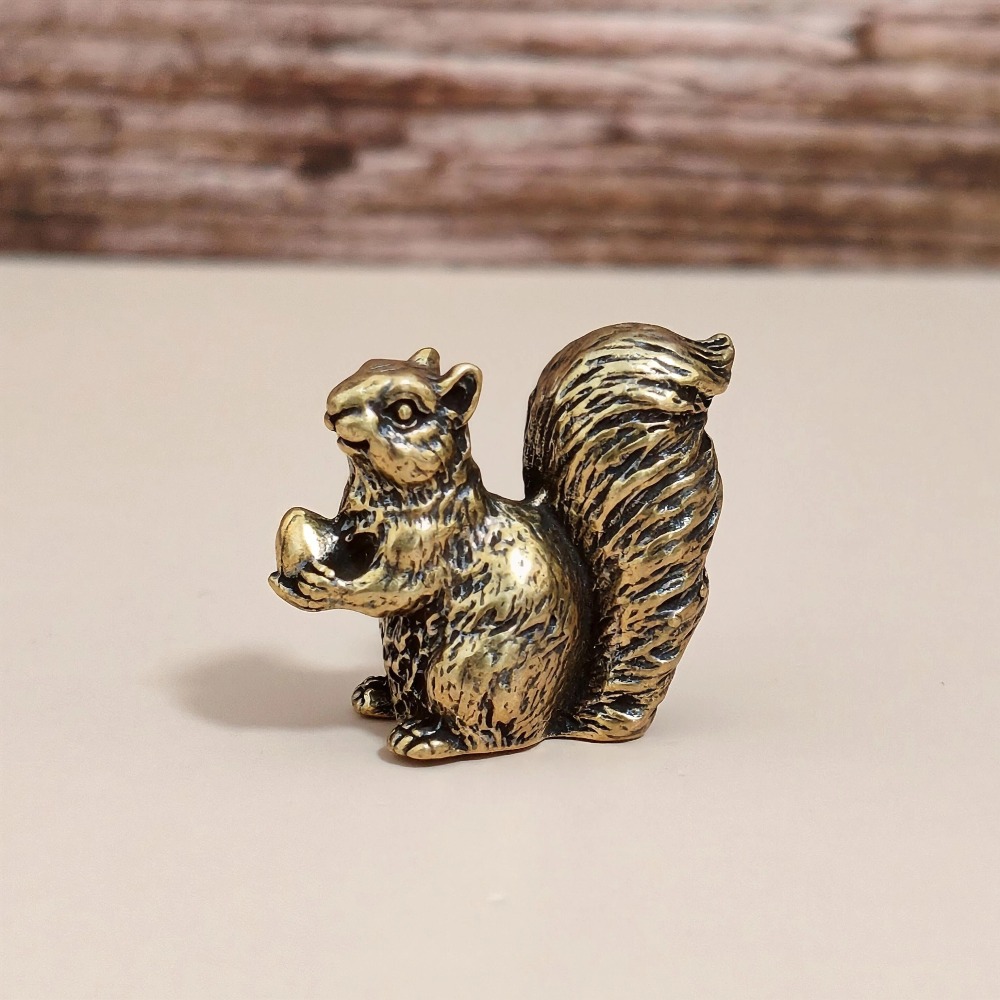 TEMU Vintage Solid Brass Ornament Featuring A Squirrel Holding A Peach, Home Decor, Crafts, Gifts, And Tea Ceremonies