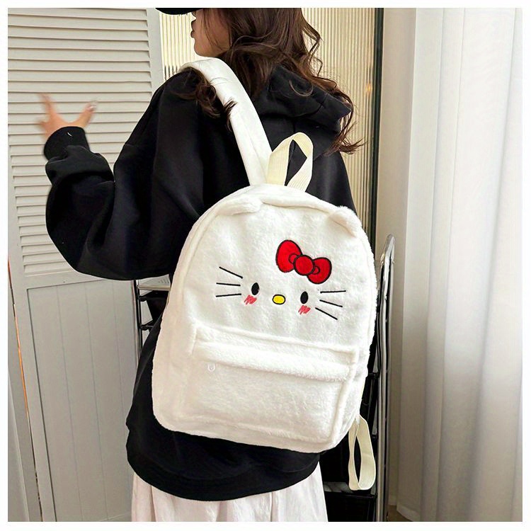 [Officially Licensed] Sanrio Plush Backpack Suitable for - Cute Y2K School Bag with Yellow Duck & Pink Rabbit Characters, Soft Lightweight Backpack, Large Capacity Bookbag Gift for, for Teenager