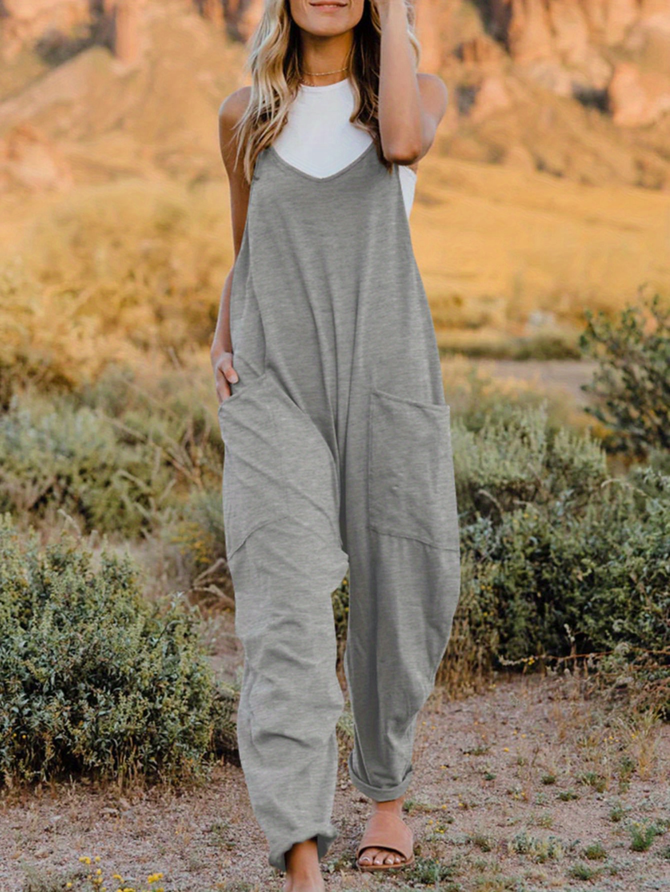 Womens Casual Jumpsuit Back Loose Fit Spaghetti Strap