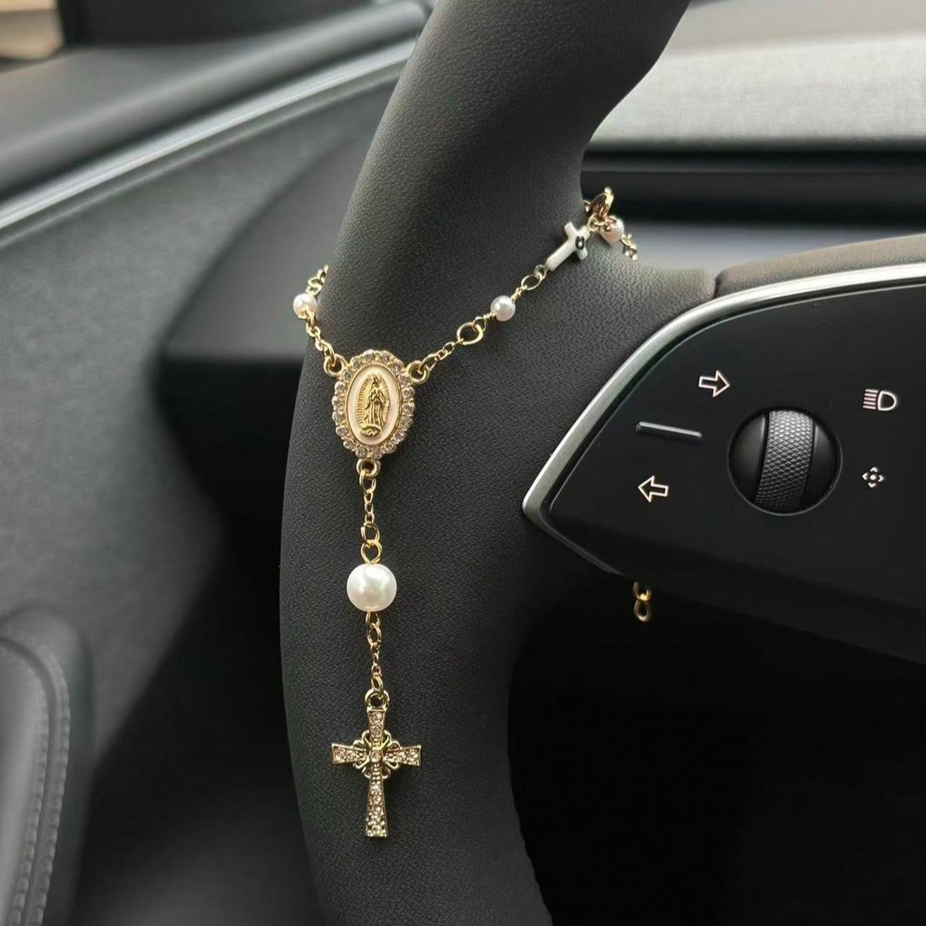 Image of 1pc Steering Wheel Rosary Ornament | Rosary Car Pendant Accessory | Car Decor | Car Pendant | Car Pendant Decoration