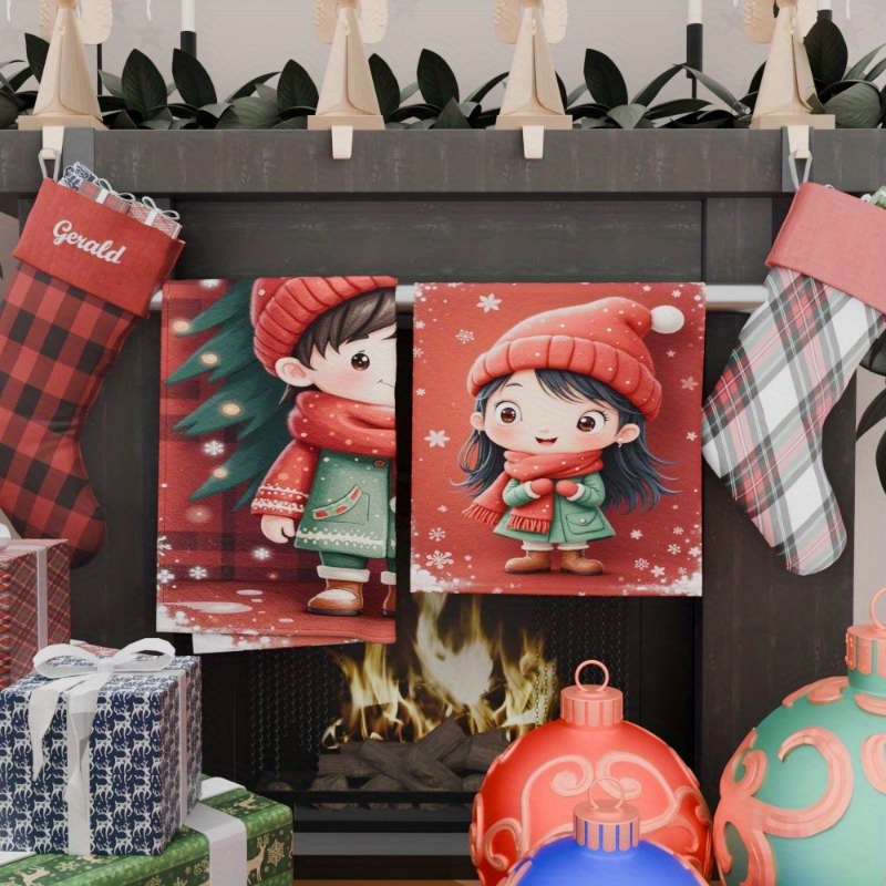 2pcs 45.72*66.04 cm kitchen towel set, featuring a tea towel with a christmas winter theme,   kitchen decor and holiday gifts,   with snowflakes. details 0