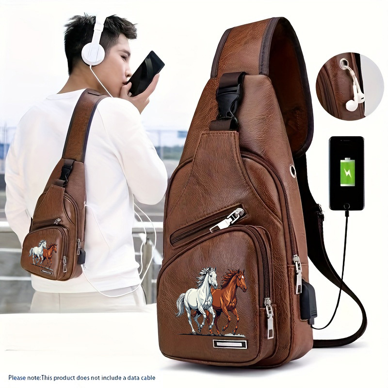 TEMU 1 pièce Sac banane poitrine grande capacité pour homme sur le thème du cheval - Sac multifonctionnel à bandoulière pour voyage air et randonnée