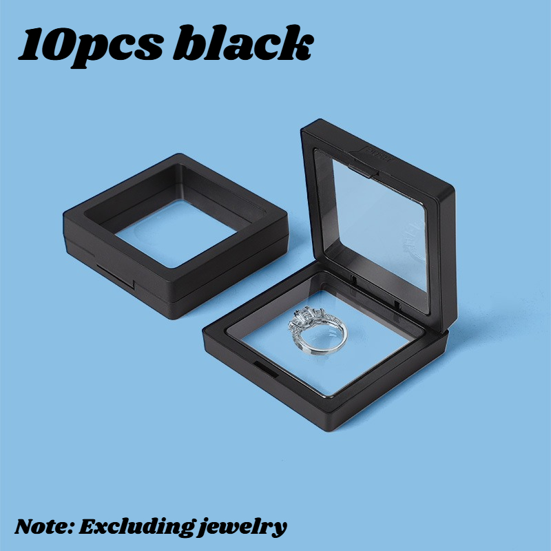 TEMU 10/20pcs 3d Floating Jewelry Display Case With Clear Pe Film, Black Frame Snap-closure Display Boxes For Rings Earrings Necklaces , Dustproof