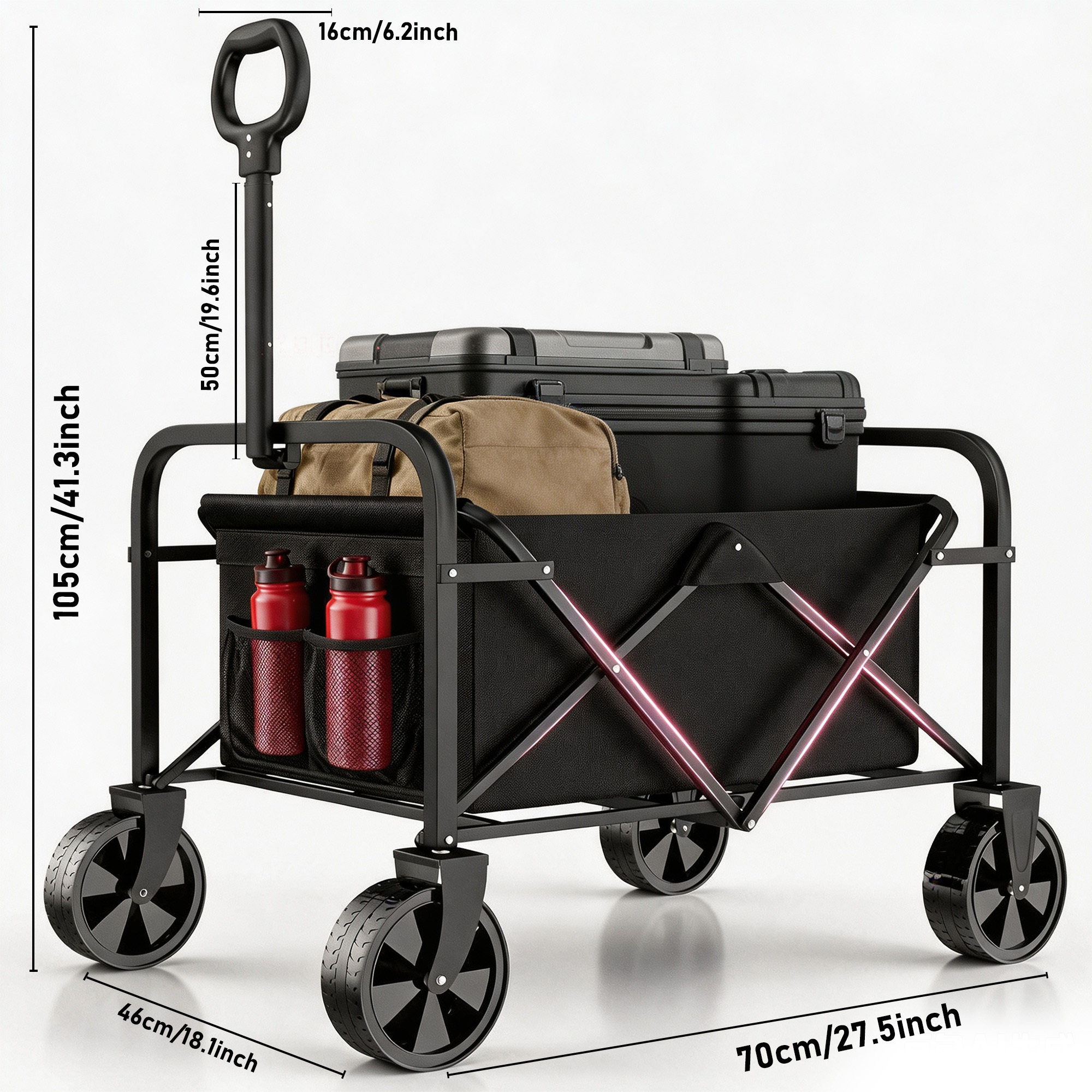 TEMU Véhicule de camping pliant multifonctionnel compact, véhicule de remorquage extérieur multi-scènes, avec poignées ergonomiques réglables et