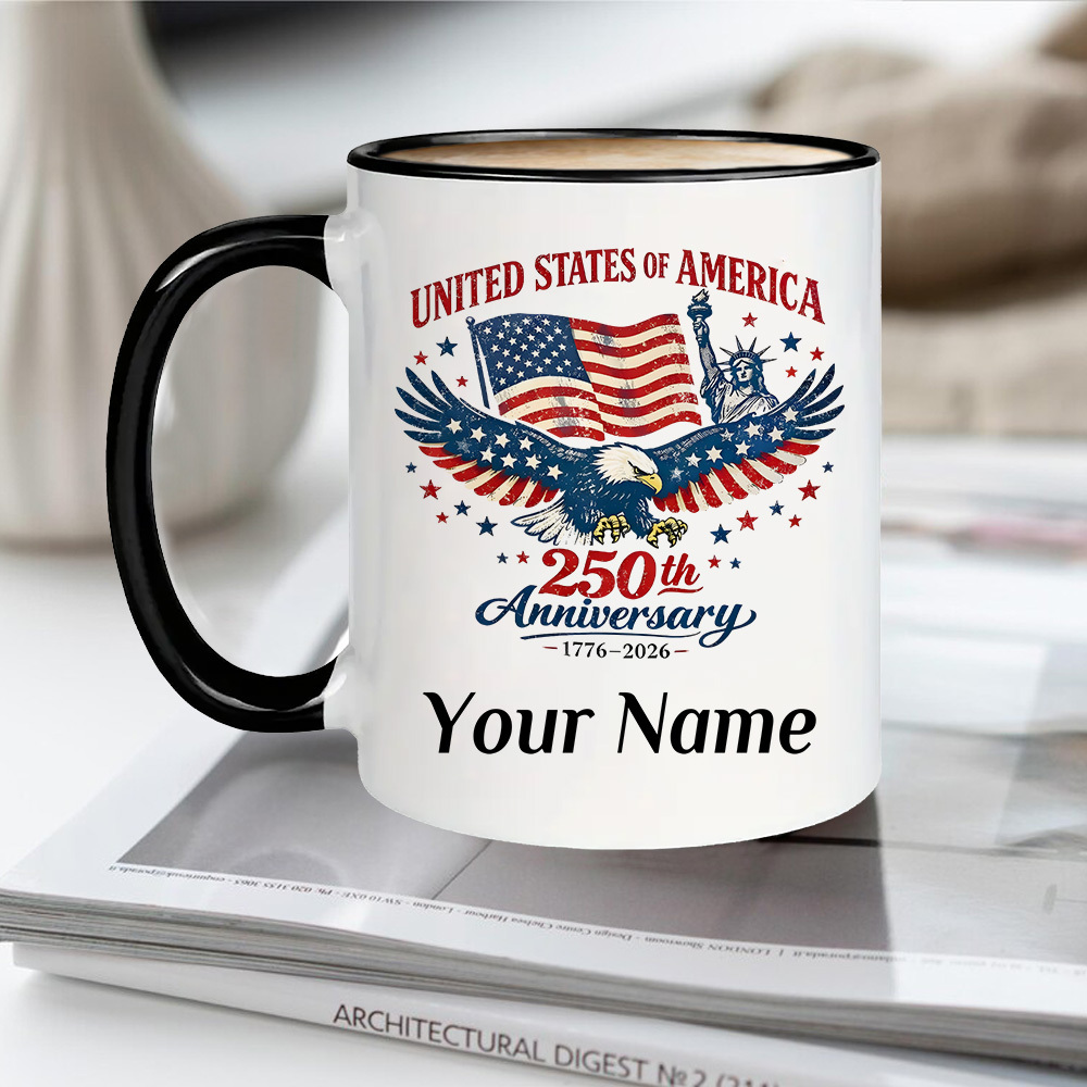 TEMU [ Day Custom Gift] Usa 250th Anniversary Eagle Statue Of Vintage Art 1pc 11oz Ceramic Mug, Dishwasher Safe Reusable Coffee Cup With Retro Design