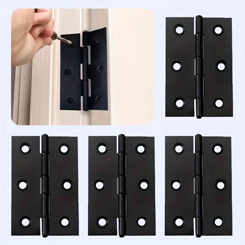 TEMU 4 Charnières à Base Noire, Adaptées aux Portes Intérieures et Extérieures, Mécanismes d'Ouverture de Porte d', Charnières de Porte à Coin Carré