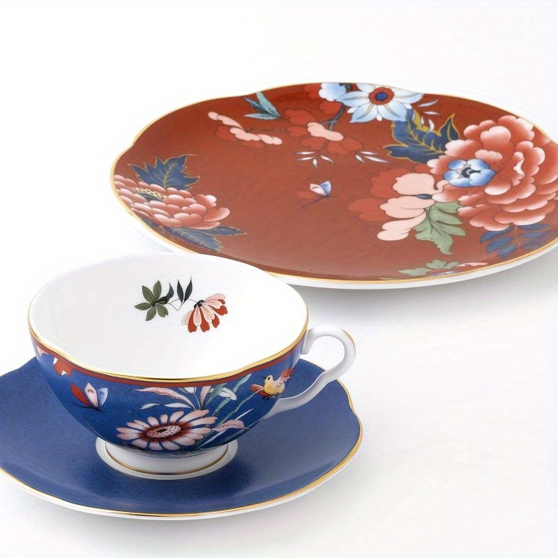   blush teacup and saucer blue fine bone china 200ml hand wash only reusable elegant   with pink white and green flowers   travel and home use home tea accessories elegant   durable teacup tea accessories Product details 2