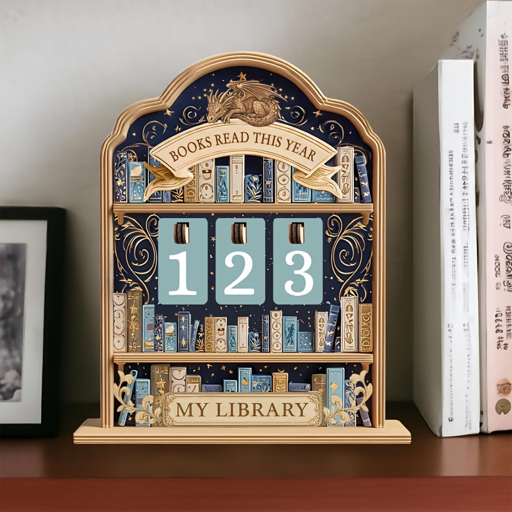 TEMU Wooden Book Reading - Vintage Book Counter Display And Reading Log With Trackable Bookshelf Decoration- Account Librarians, Teachers, Book
