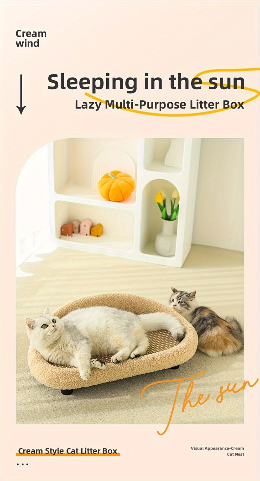 2 in 1 cat sofa bed with scratching post durable tear resistant polyester pet bed light brown     for indoor cats dual use as seat bed sofa bed plush pet furniture quality stitched edges cozy feline furniture sturdy construction feline lovers Product details 0