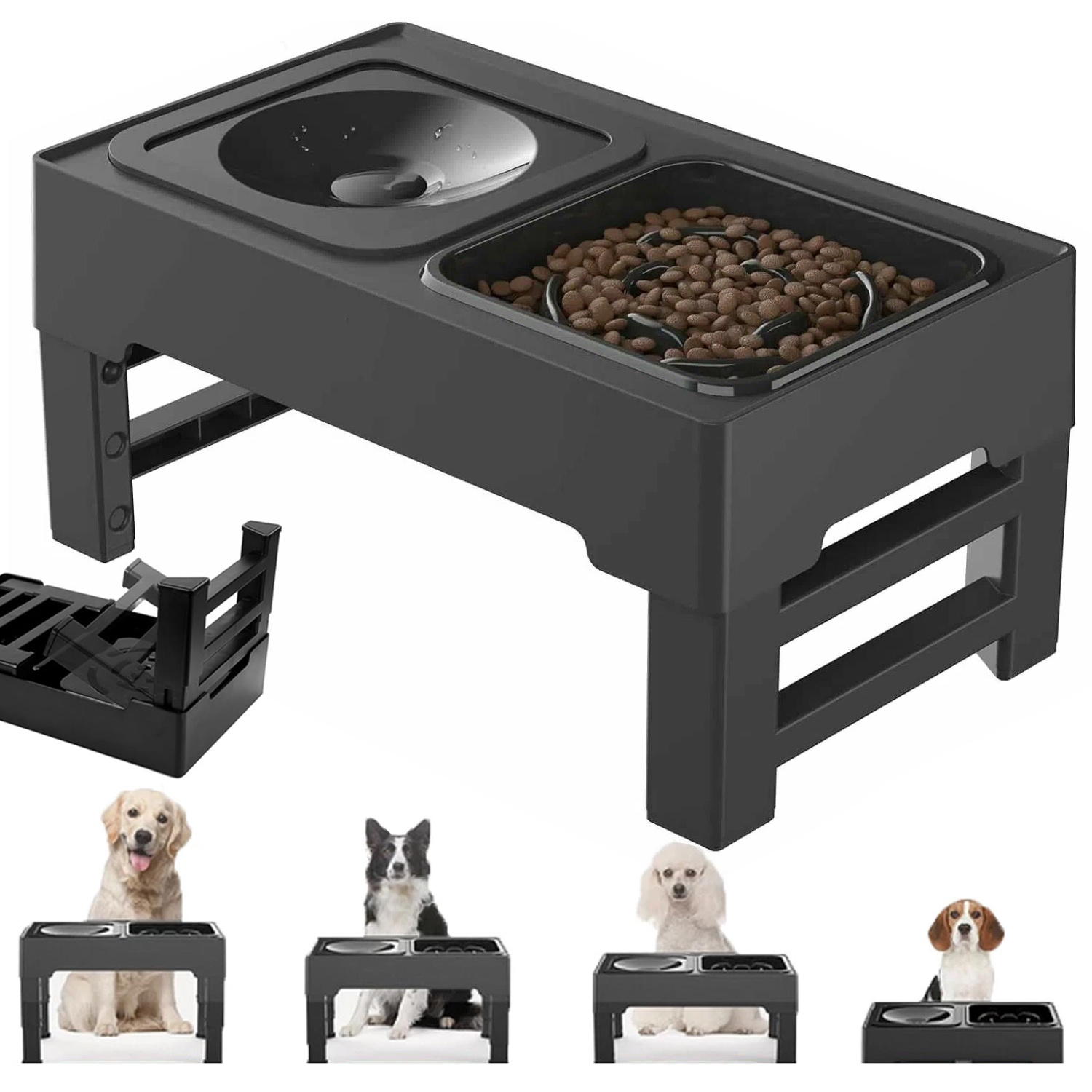 Image of Elevated Dog Bowls Adjustable Height Raised Feeding Station With 4 Settings, For Large Dog Bowl Set With Anti-slinging Bowl And Leak-proof Water Bowl For Large Dogs