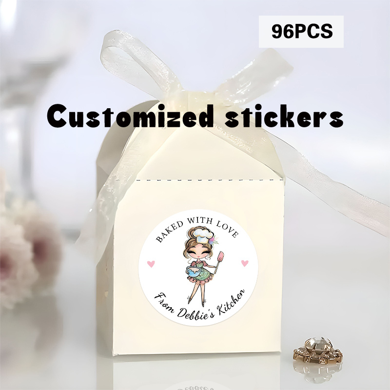TEMU Custom 48/96pcs Baking Round Stickers, Personalizable With Name Etc. Cartoon "" Design. Applicable For Baked Goods Packaging, Gift Tags, Decor