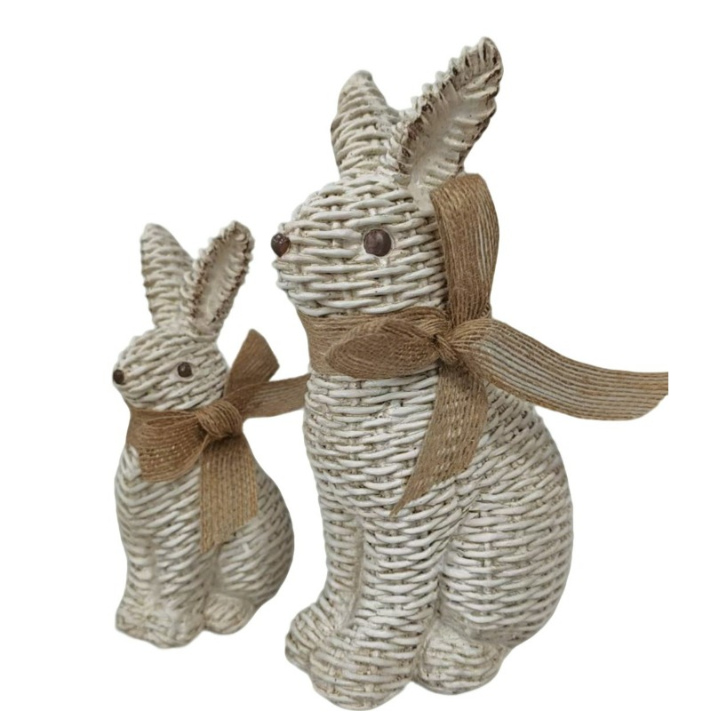 Image of 2pcs (medium And Small) Vintage Resin Statues, Easter Bunny Decorations, Courtyard Easter Bunny Ornaments, Suitable For Garden, Farm, Courtyard Country Style Decorative Statues