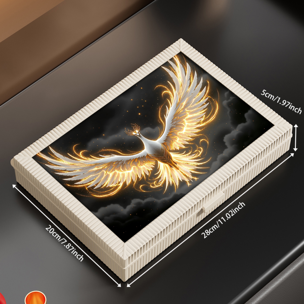 Golden Phoenix Pattern Print Velvet Jewelry Box, Elegant Storage