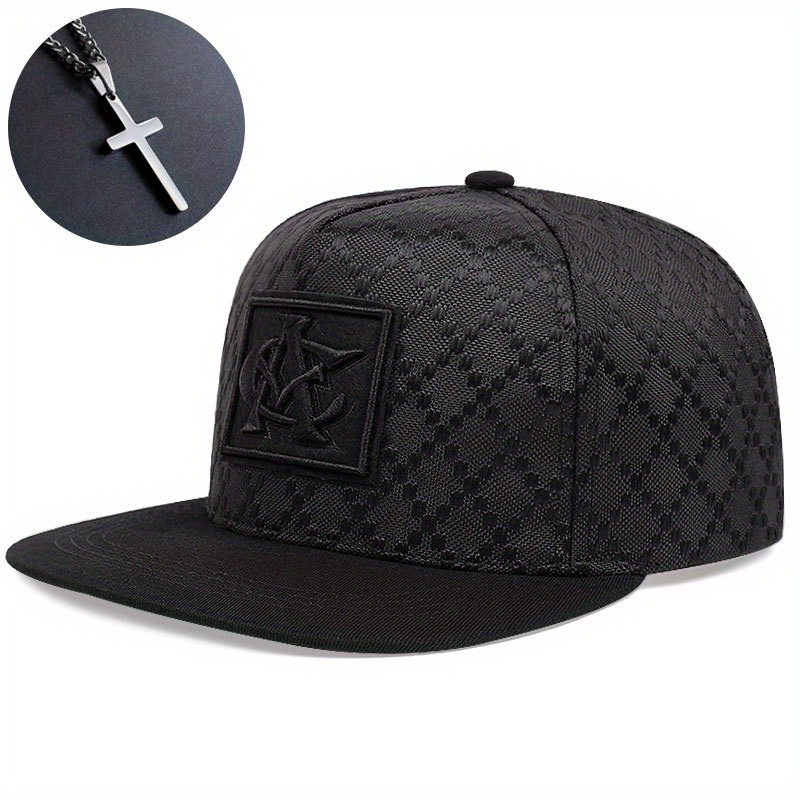 Image of 2pcs Set (1 Hat + 1 Gift Necklace) Men's Outdoor Hip-hop Baseball Cap With Ca Letter Patch, Gothic Sports Cap, Perfect For Hiking, Parties, And Gifting
