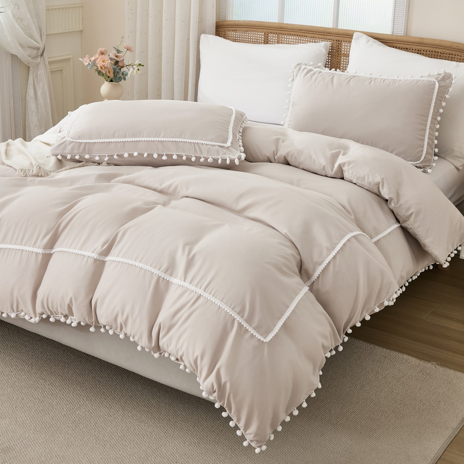TEMU 3pcs Light Beige Solid Color Surface With Letterbox Small Duvet Cover Set, Craft Synthetic Polyester Bedding 3pcs Set, Bohemian Style Bedding,