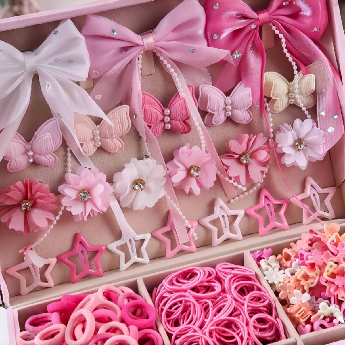 533pcs Pink Butterfly Bow Hair Clip Value Set