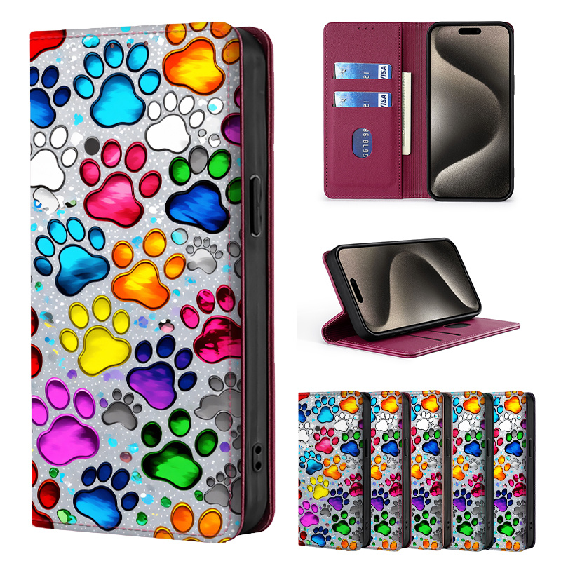 TEMU Phone Case - Colorful Painted Double-fold Edge, Faux Leather Flip Cover Creative Phone Case With Card Slot Anti-theft Stand Wallet, For Galaxy