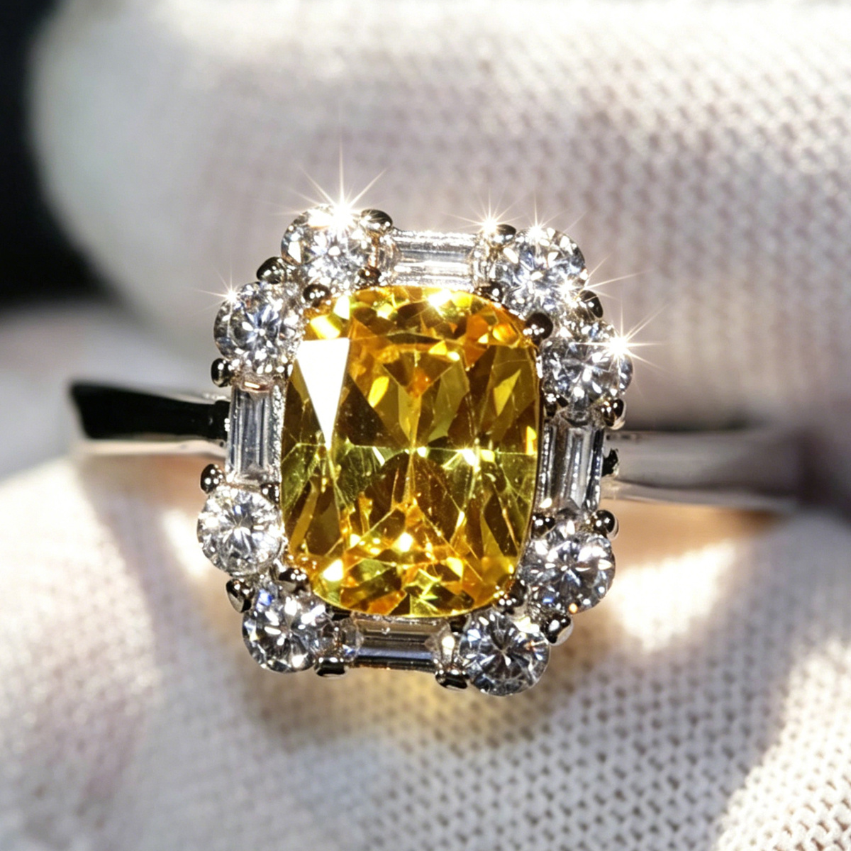 Exquisite Yellow Cubic Synthetic Zircon Ring, Perfect for Teens