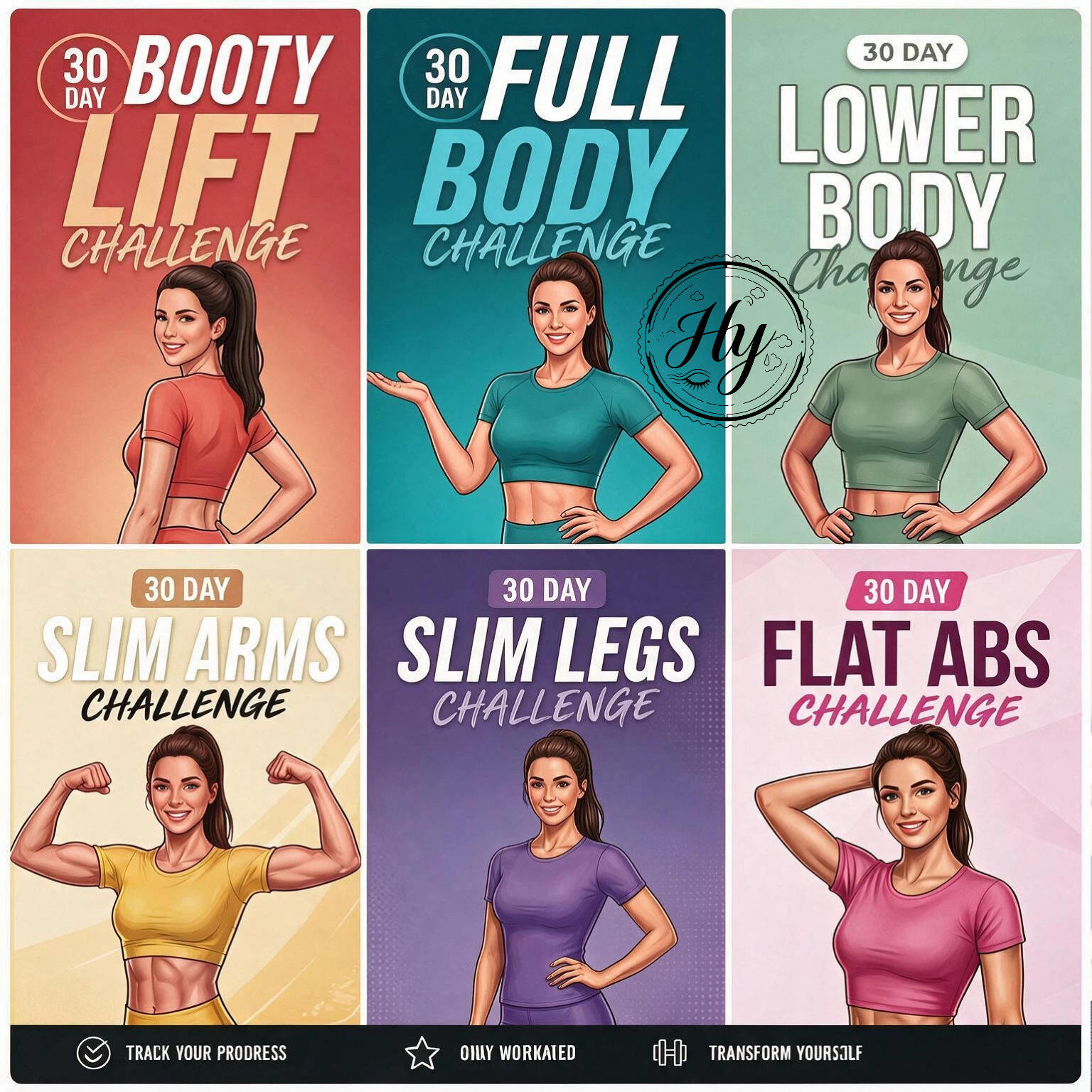 TEMU 6pcs 30-day Fitness , Triple Workout Chart, Includes Daily Progress , Leg Slimming, Arm Slimming, Lower Body, Home Workout Guide, Habit ,