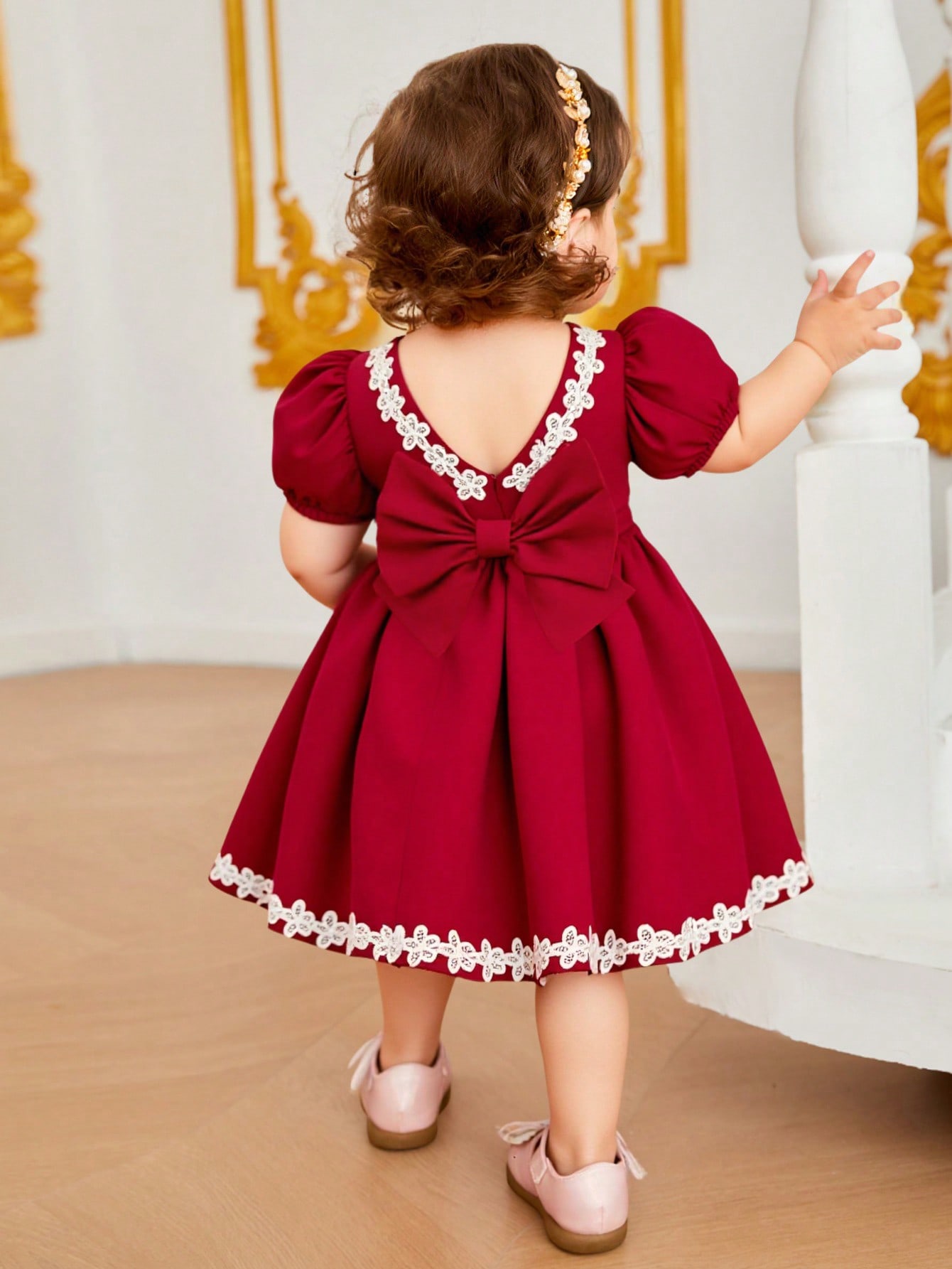 temu burgundy dress Plus Size, Plus Size Women's Plain Daily Short Sleeve Midi Dress Burgundy * Neck Women Outfit, Spring * Beach Dress with a Necktie And * Hem