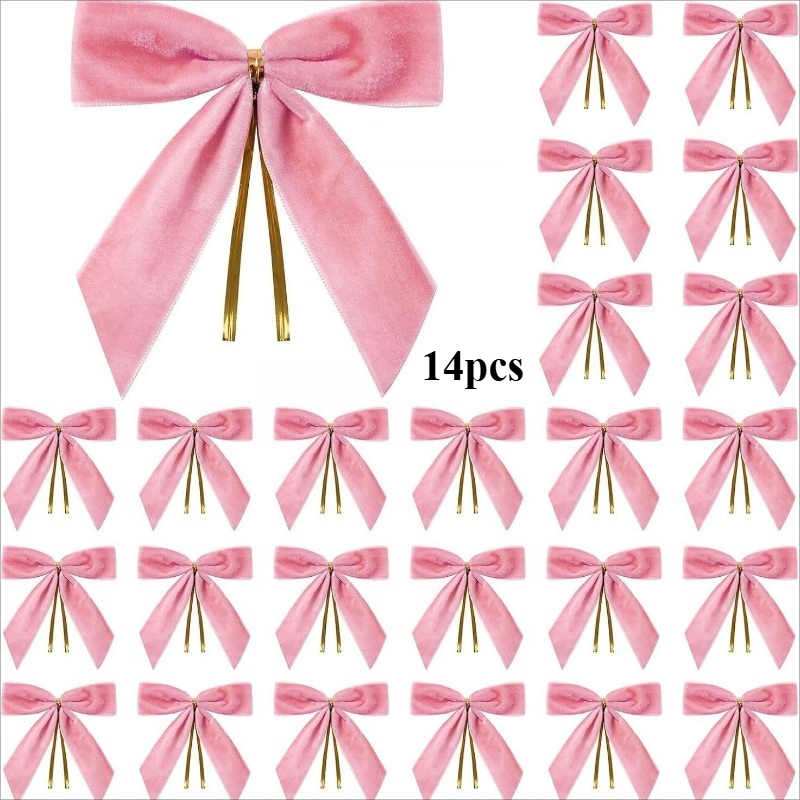 TEMU 14pcs Velvet Christmas Tree Bows—large Decorative Bows A Festive Atmosphere. Suitable For Adorning Christmas Wreaths, Christmas Trees, And Gift