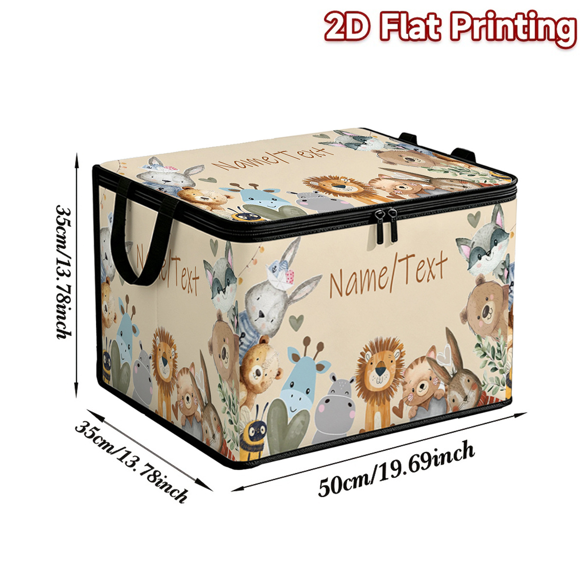 TEMU Self- Name/text Cartoon Animal Storage Box With Name Labeling - Large Capacity Oxford Fabric Organizer Suitable For Clothes, Bedding, Dorm
