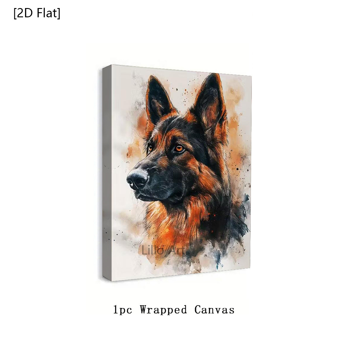 E-shop 2D Flach, 2D Flach, 2D 1 Stück Benutzerdefiniertes Haustier Porträt Gemälde - Personalisiert mit Ihrem Foto - Deutscher Schäferhund Beispiel