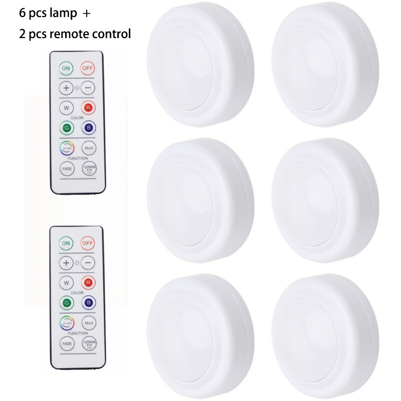 Image of 6pcs Led Puck Lights, 16 Rgb Colors With Remote Control, Stick-on Lights, Battery Operated (batteries Not Included), Under Cabinet Lights For Closet, Cabinet, Wine Cabinet & Bedroom