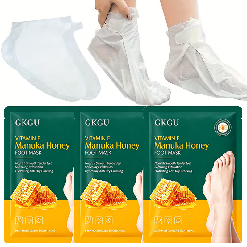 Image of 6pcs Vitamin E And Honey Foot Masks Deep Hydration And For Dry, Cracked Feet Overnight For Extremely Dry, Rough Feet Winter Foot Ideal For Use, Hygienic Packaging, Skincare Enthusiasts