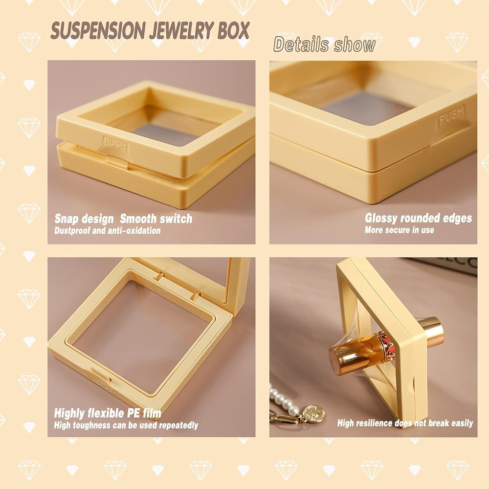 24pcs 3d floating frame display stand jewelry box ornament storage box small travel jewelry box pe film anti oxidation hanging display box stackable 12 colors jewelry boxes for earrings rings and small accessories jewelry display jewelry making display packaging supplies Product details 3