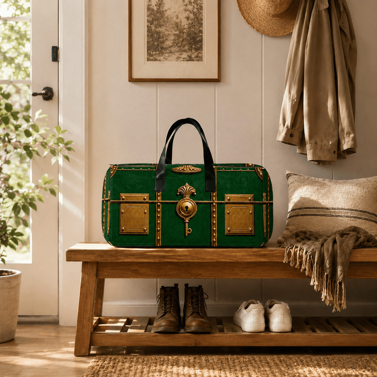 TEMU 1 pièce - Sac fourre-tout de voyage imprimé à texture vintage, poignée renforcée pour une de charge | Fermeture à glissière pour un rangement