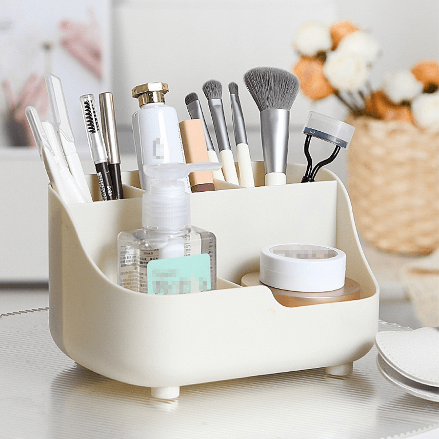 1pc versatile cosmetics storage box with dividers ideal for bedroom organization holds makeup skincare products pens more in light blue or white Product details 0