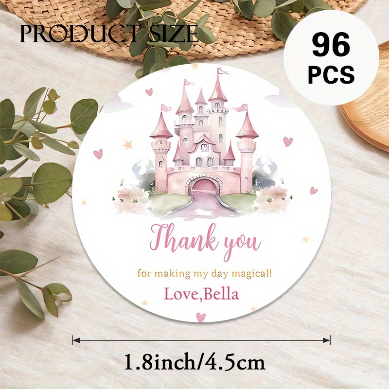 TEMU Personalized Round Stickers With A Castle Design, In Sets Of 48 Or 96, Perfect For Party Favors, Fantasy-themed Occasions, Gift Wrapping, And