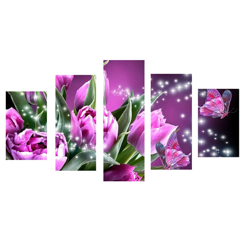 

5pcs Diy Diamond Painting Kit Tulips Full Square/round Acrylic 5d Diamond Mosaic Tulips Multi Picture Embroidery Home Decoration Gift